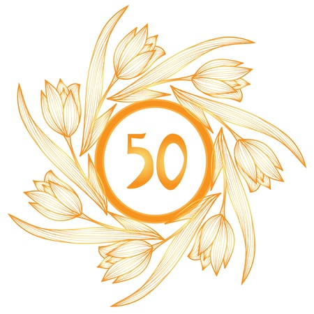 aniversario bodas oro 50 aniversario bandera floral de oro Vectores
